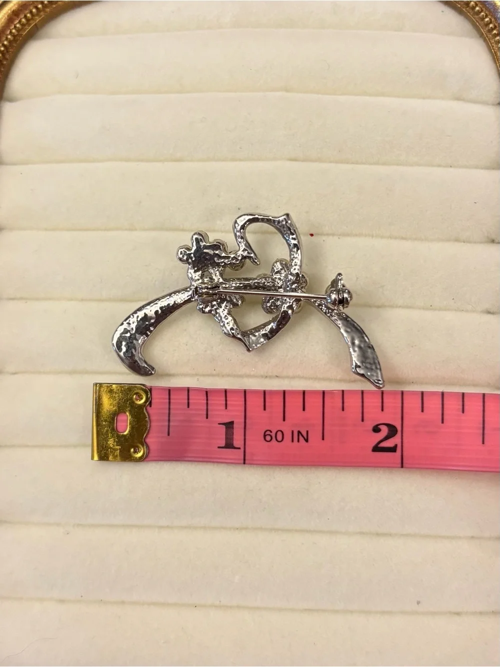Vintage Style Brooch Silver Tone Rhinestone‎ Floral Bouquet Pin
